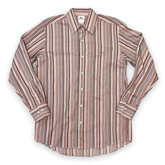 Lacoste Mens Size 40 Large Shirt Performance Button Up Vertical Stripe Colorful - Picture 1 of 15
